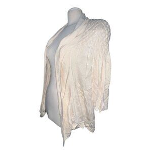 CEst City Open-Front Textured Knit Cardigan Sweater Sz Large Womens Cream Long S